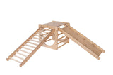 Houten klimrek kubus met ladder en klimhelling/glijbaan- Natural - Wooden Explorer activity cube with Ladder ramp and Climbing ramp in Natura - KateHaa