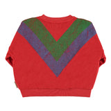 Terry sweater - Rood met multikleur driehoekprint