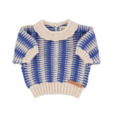 Gebreide top met kraagje - ecru & blauw - Piupiuchick