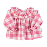 Baby blouse met geborduurd kraagje - checkered pink