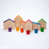 6 houten Nins en 6 huisjes - 6 kleuren - Grapat