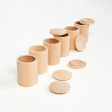 6 houten potjes met deksel - natural - Grapat