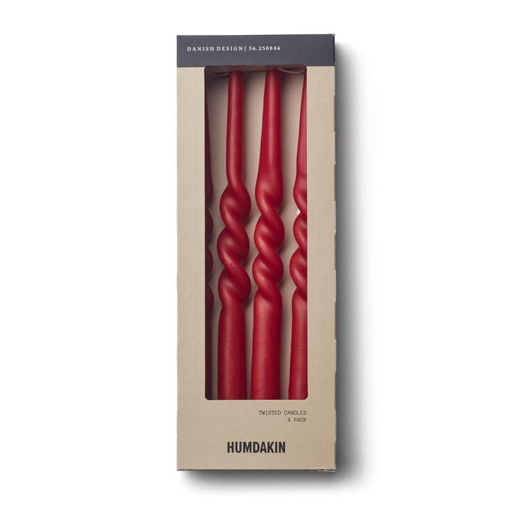 Twisted candles 4 pack - Christmas red - Humdakin