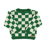 Gebreide sweater - ecru met groen geblokt - Piupiuchick