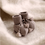 Knitted baby booties - Taupe - Gentil Coquelicot