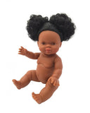 Paola Reina - Babypop meisje Gordi ongekleed - Zwart, zwart haar in staartjes en bruine ogen